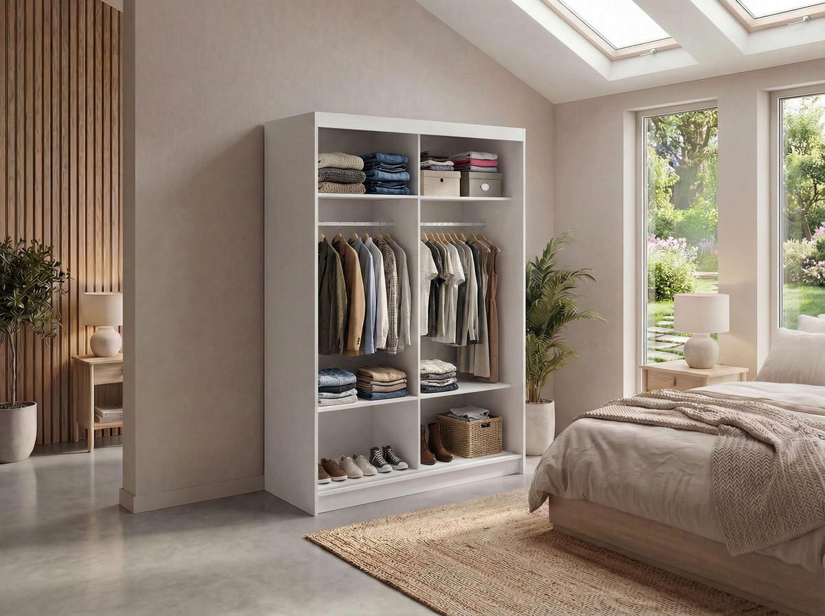 SCHWEBETÜRENSCHRANK mit Spiegel - WALENCJA - 150 - Weiß lacobel - Alufarben/Weiß, Holzwerkstoff/Metall (150/216/61cm) - MKS
