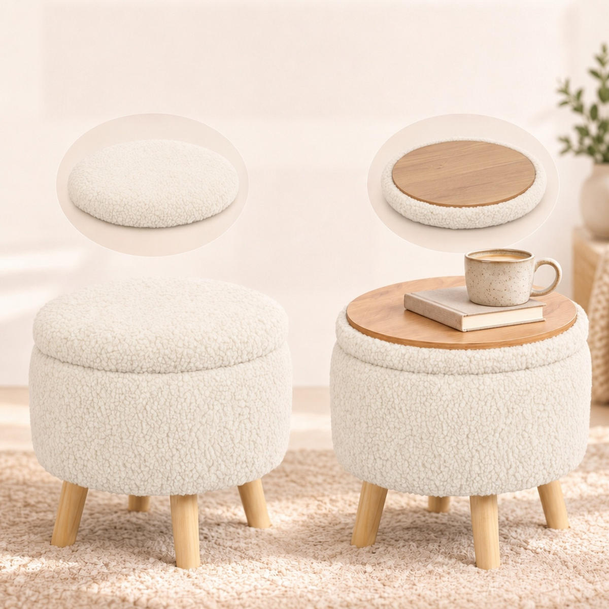 HOCKER Creme mit Stauraum 30x33 cm - Creme, Holz/Holzwerkstoff (33/30/33cm) - Relaxdays