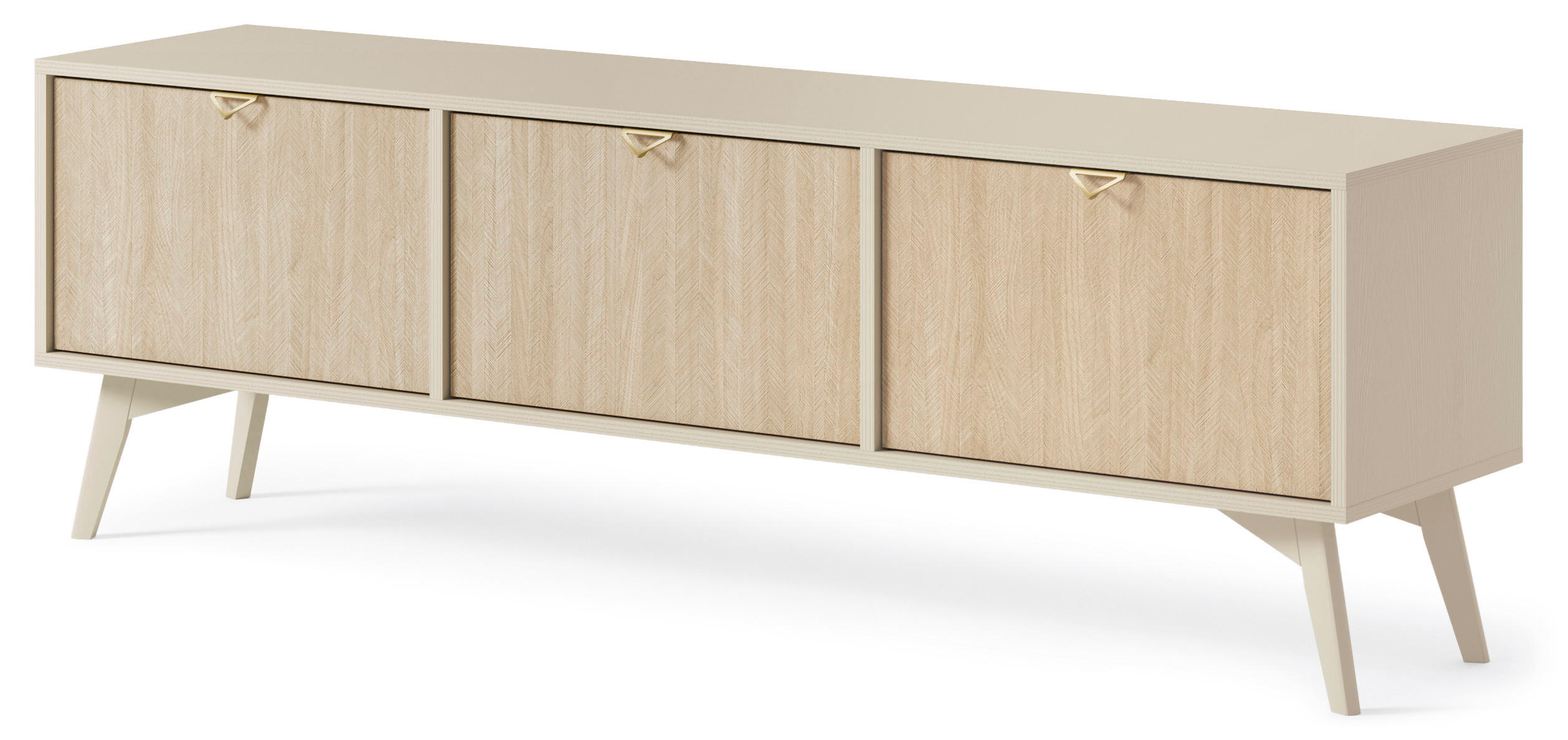 LOWBOARD Silva 158 cm in Sandbeige + Scandi-Fischgrätmuster mit Türen - Beige/Goldfarben, Holz/Holzwerkstoff (158/53/38cm) - Ravio