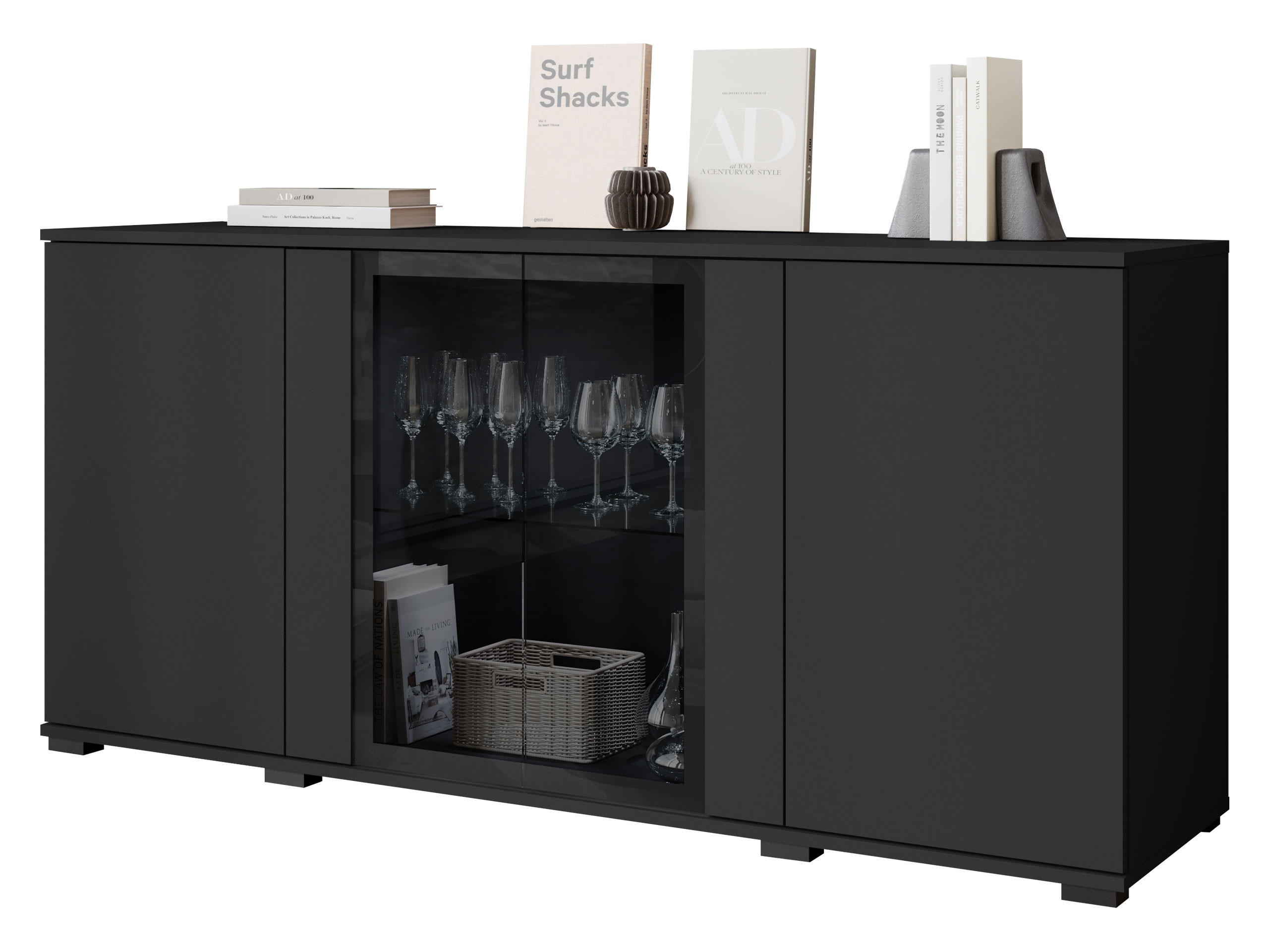 KOMMODE Caro SB 154 4D - Schwarz, Holzwerkstoff/Kunststoff (150/70/40cm) - MIRJAN24