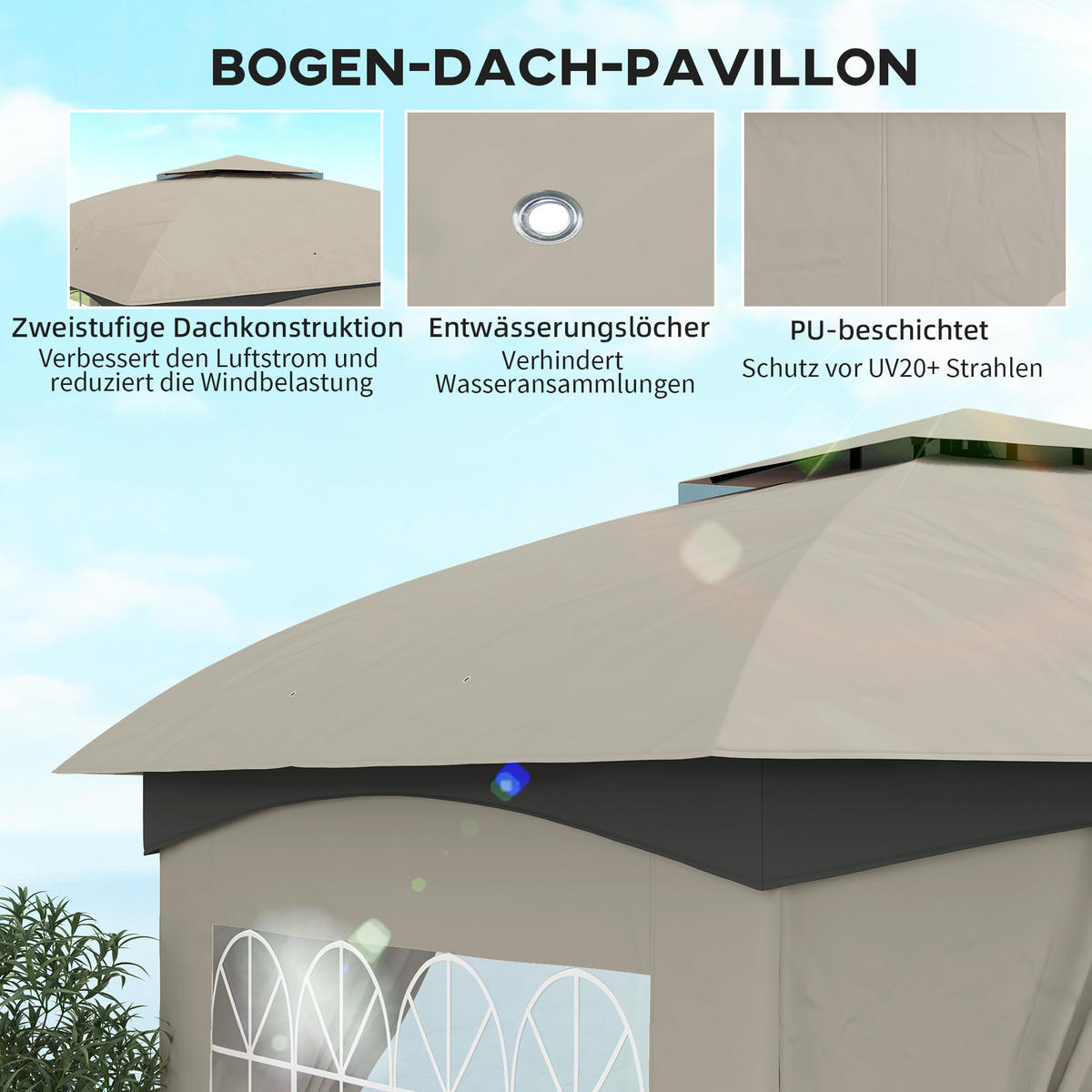 PAVILLON 3,4 x 3,4 m - Hellgrau, Metall (335/285/335cm) - Outsunny