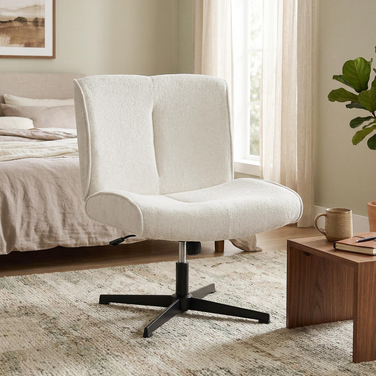 DREHBARER AKZENTSTUHL DE-06928 Samtgepolstert mit Höhenverstellung Cremeweiß - Creme, Textil/Metall (63/90/75cm) - ComfortXL