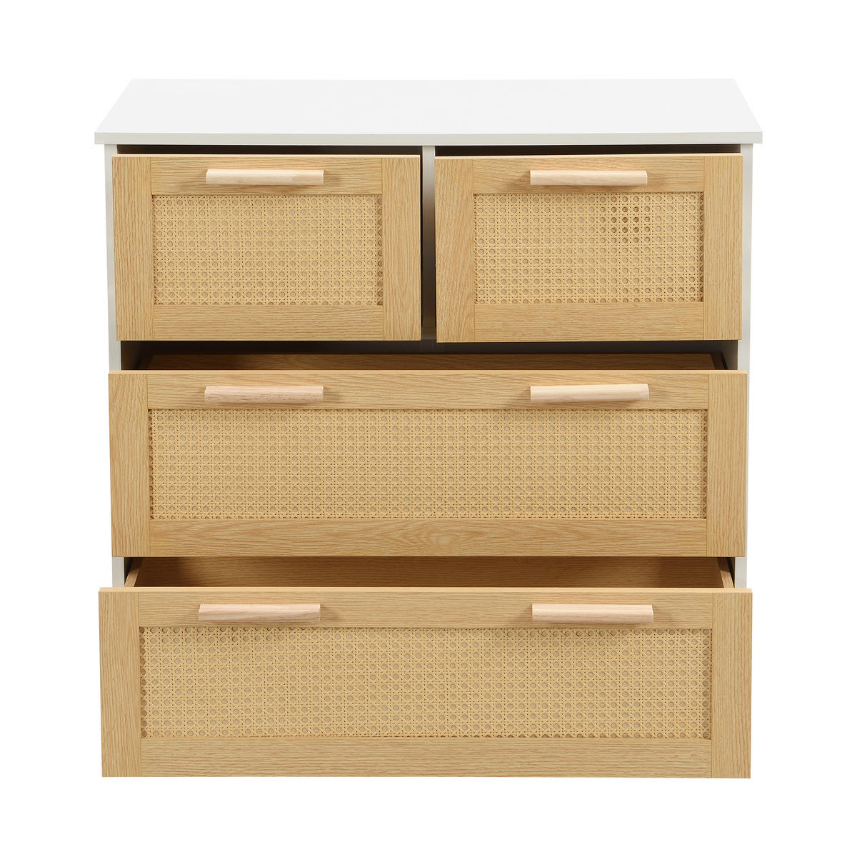 KOMMODE 80/38/80 cm mit 4 Schubladen und Rattanfronten - Weiß, Holzwerkstoff (80/38/80cm) - BEAOK