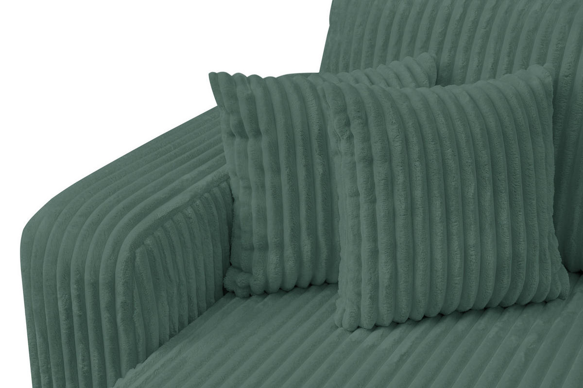 ECKSOFA Tilly, Eckcouch in L-Form mit Schlaffunktion und Bettkasten, Farbe: Grün, Cordstoff, Ottomane Universal - Grün, Textil (244/142cm) - VENASI MÖBEL