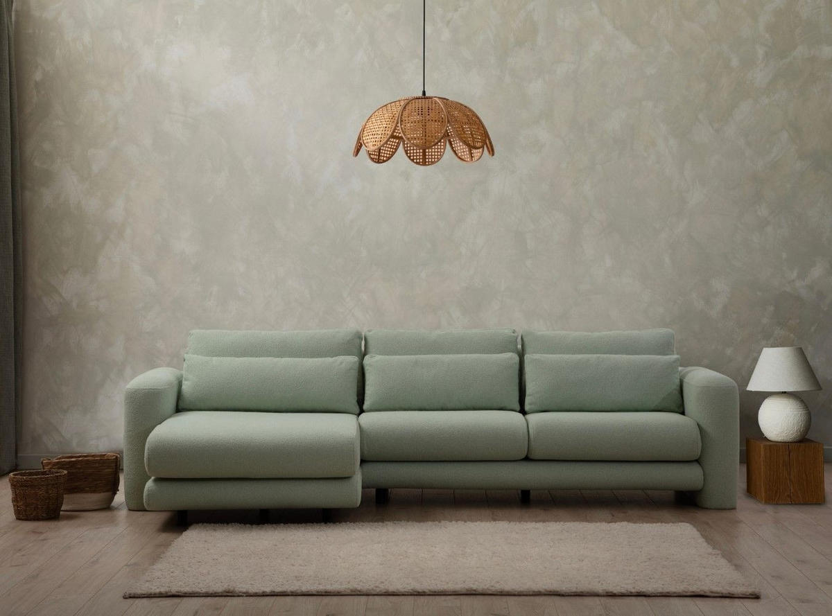 ECKSOFA mit losen Rückenkissen - Schwarz/Grün, Holz/Kunststoff (290/165cm) - myHomelando