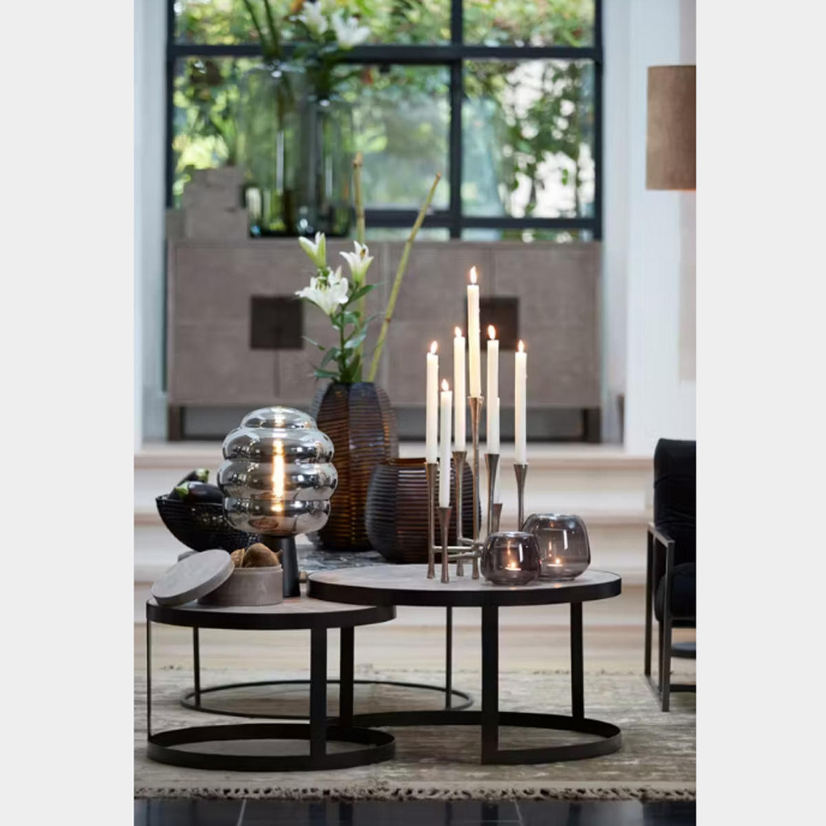 KERZENHALTER 7L OLIVIER, Ø26x23x45 cm, Metall, Silber - Silberfarben, Metall (23/45/26cm) - Light & Living