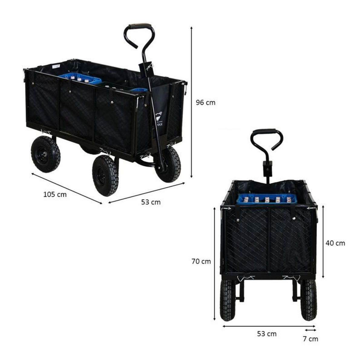 BOLLERWAGEN All Black 205L 96x53x105cm Traglast 550kg Schwarz - Schwarz, Metall (53/96/105cm) - BERLINLODGE
