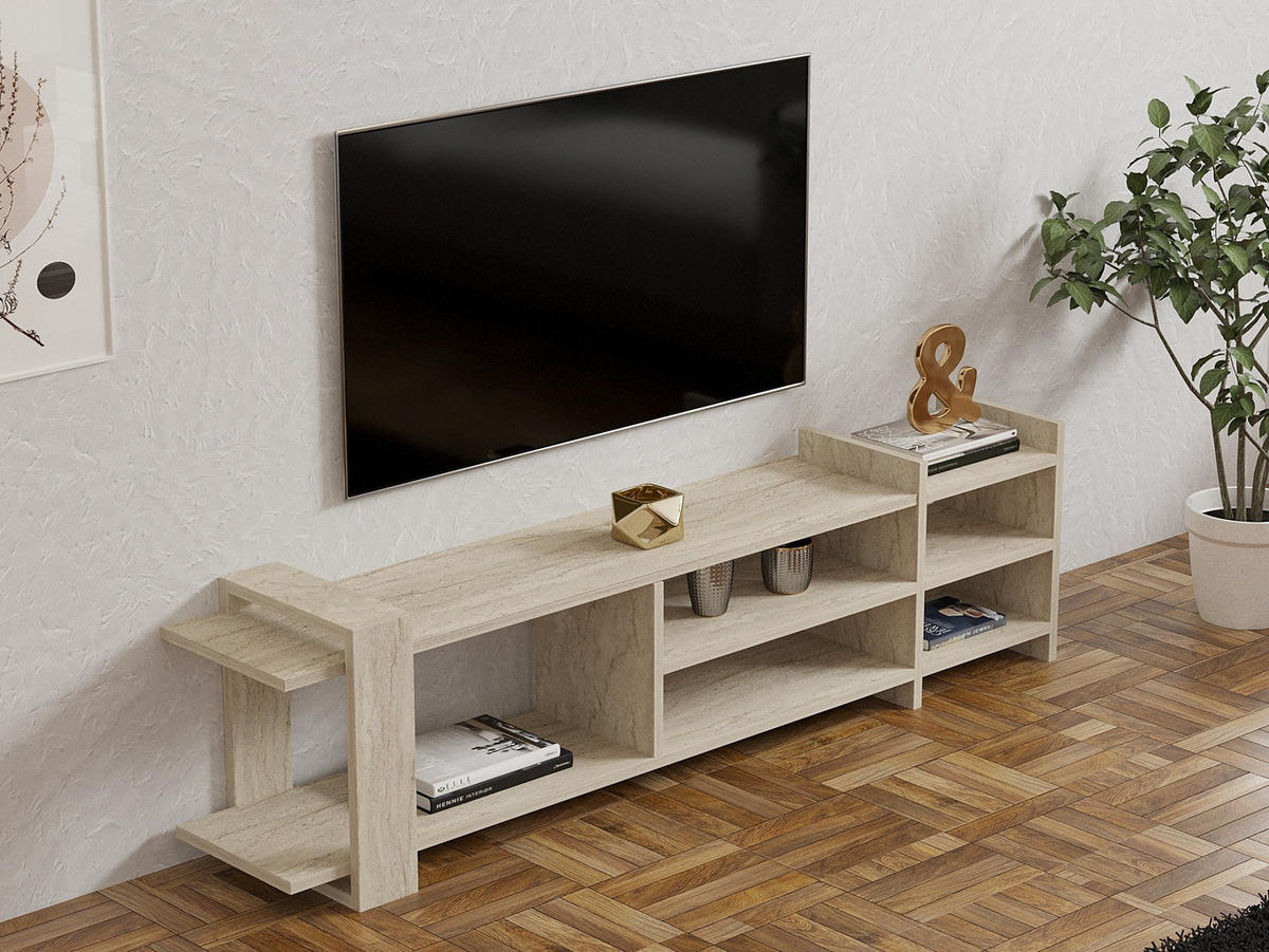 TV-MÖBEL Zeyna Travertin - Beige, Holz (156/40/29cm) - Habitat Garten