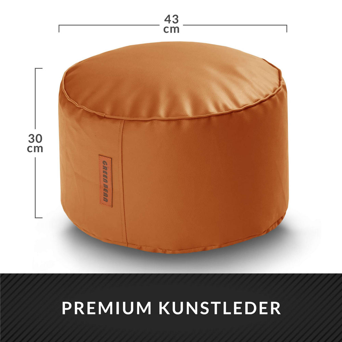 SITZSACK-HOCKER 43x30cm - KUNSTLEDER - Cognac, Textil (43/30/30cm) - Green Bean
