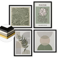 WANDBILDER 4er-Set - 50x50 cm & 40x60 cm Schwarzer Rahmen - Geometrische botanische Muster - Schwarz, Kunststoff (50/50cm) - ArtPrintCave