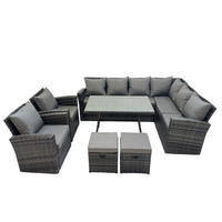 LOUNGEMÖBEL-SETS mit Esstisch Sofa Polyrattan Dunkelgrau 10-Sitzer - Dunkelgrau/Grau, Glas/Kunststoff - Fimous