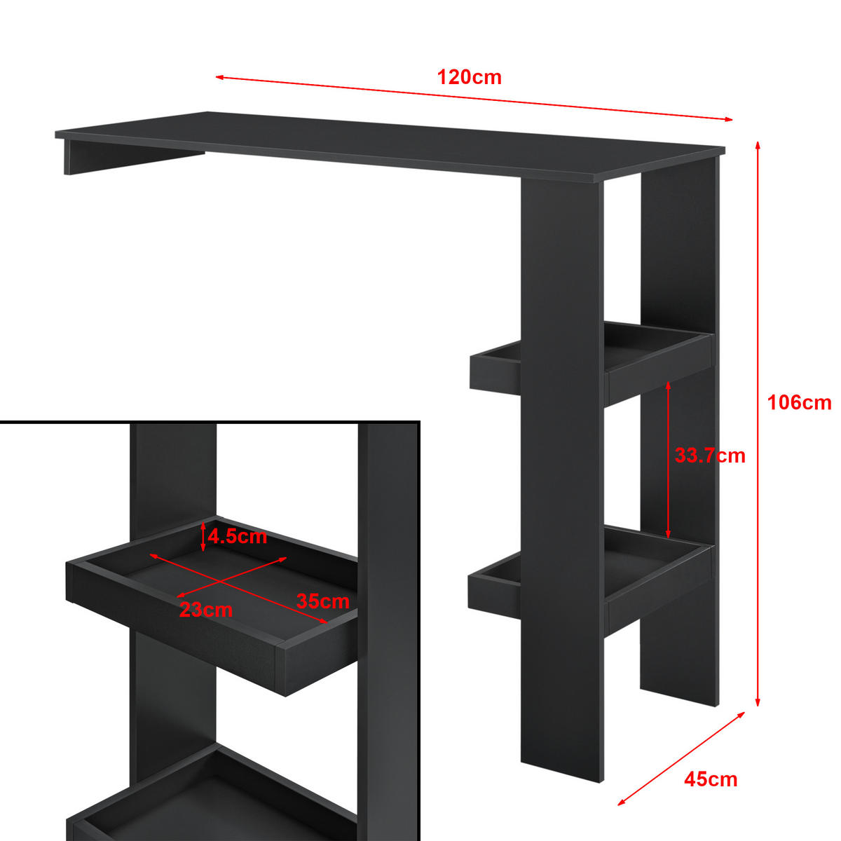 BARTISCH Sölvesborg - Schwarz, Holzwerkstoff (120/106/45cm) - [en.casa]