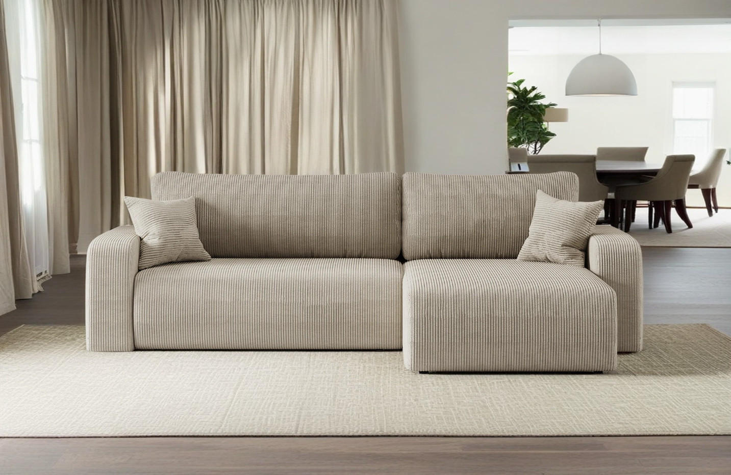 SCHLAFSOFA MILANO XL und bettkasten stoff Poso Dicker Cord Dunkelbeige Rechts - Sandfarben/Beige, Holz (274/82/145cm) - Kaiser Möbel