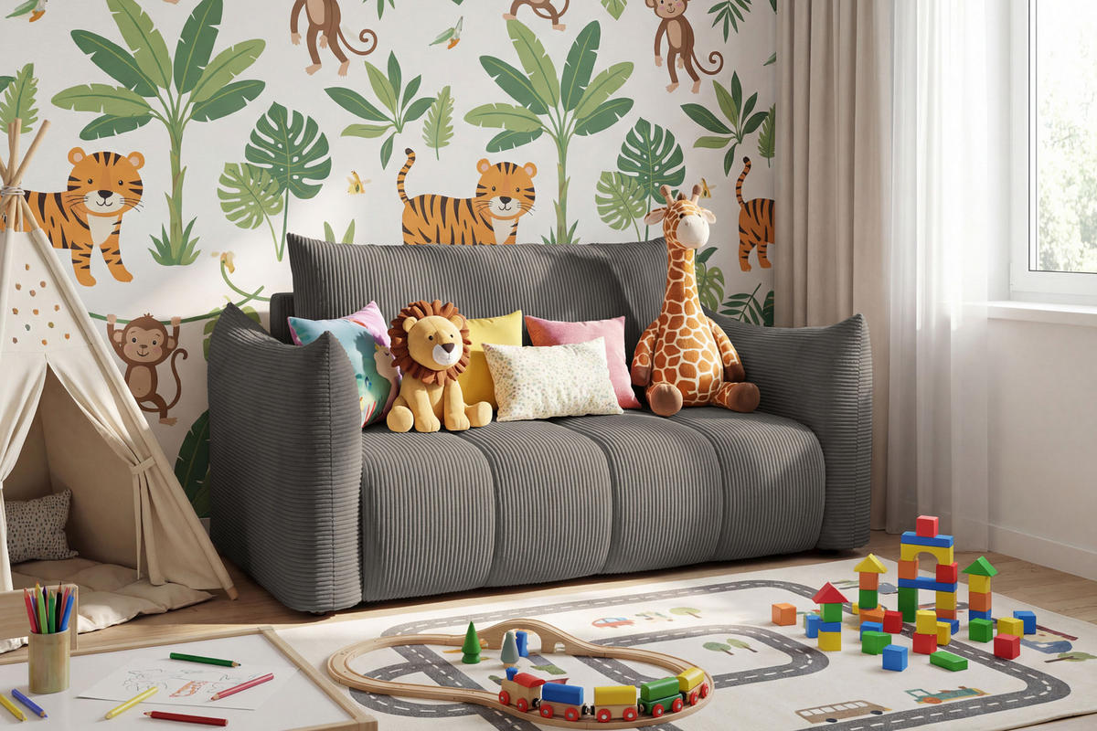 SCHLAFSOFA Lilo mit Bettkasten, Grau Cordstoff 120/86/101 cm - Schwarz/Grau, Kunststoff/Textil (120/86/101cm) - WFL GROUP
