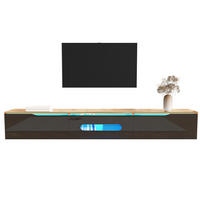 LOWBOARD 180/35/30 cm in Schwarz/Holzoptik mit LED-Beleuchtung, wandmontierbar - Schwarz, Holzwerkstoff (180/30/35cm) - Flora Grace