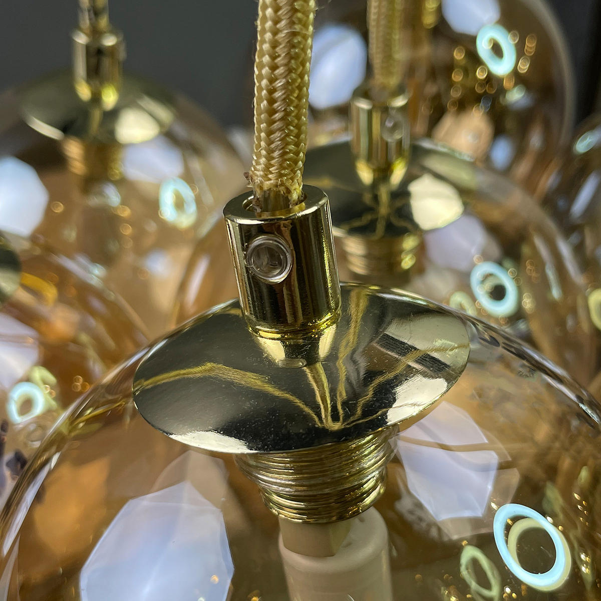 PENDELLEUCHTE - Glas / Metall - 7-flammig - Goldfarben/Bernsteinfarben, Glas/Metall (36/36/145cm) - home24