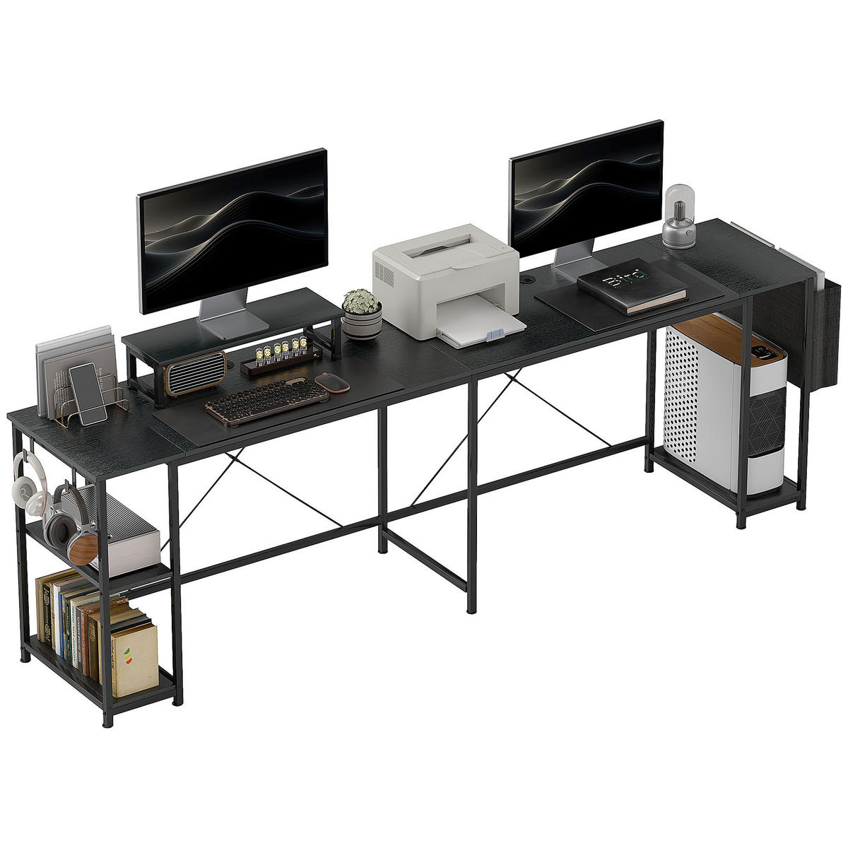 ECKSCHREIBTISCH im Industriedesign flexibel aufbaubar mit Ablagen und Monitoraufsatz 168/120/90 cm - Schwarz, Holzwerkstoff (120/168/90cm) - PANGIVO