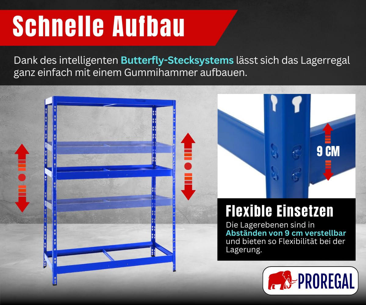 REIFENREGAL Tiger 180x130x50 cm bis zu 12 Reifen auf 2 Ebenen + Ablage Blau - Blau, Metall (130/180/50cm) - PROREGAL
