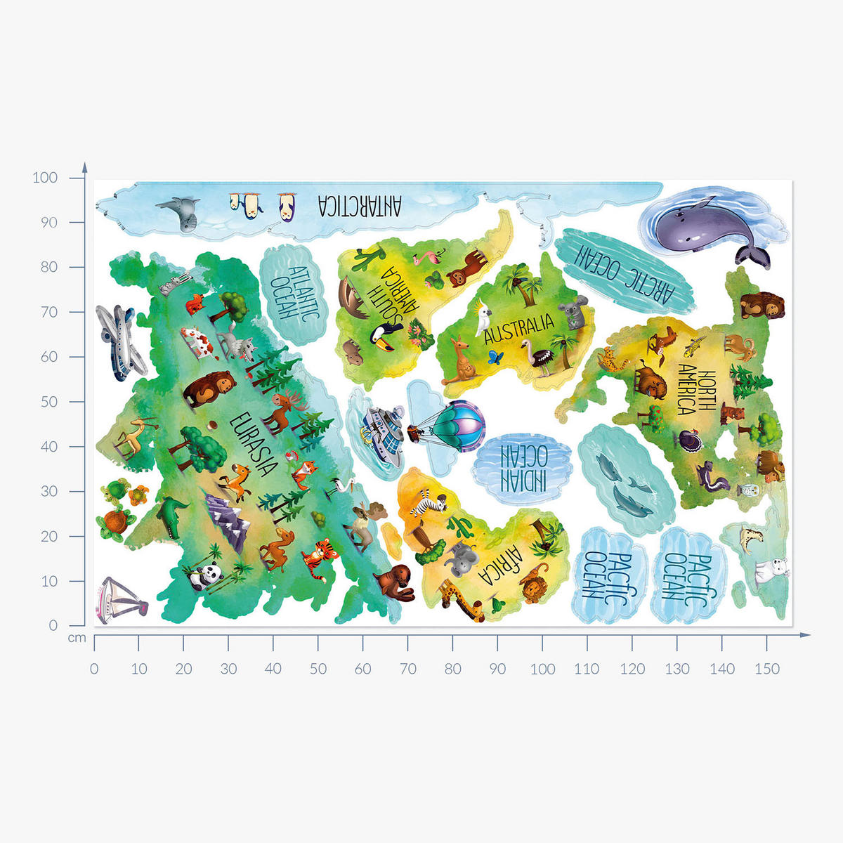 WANDAUFKLEBER 100x156cm - Bunte Weltkarte - Multicolor, Kunststoff (100/156/0.1cm) - Wallfluent