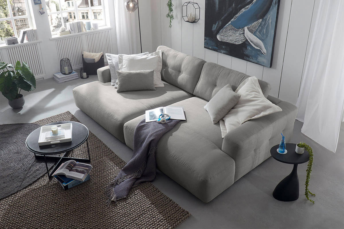 BIG SOFA MIKA Grau Cord - Schwarz/Grau, Kunststoff/Textil (300/86/167cm) - KAWOLA