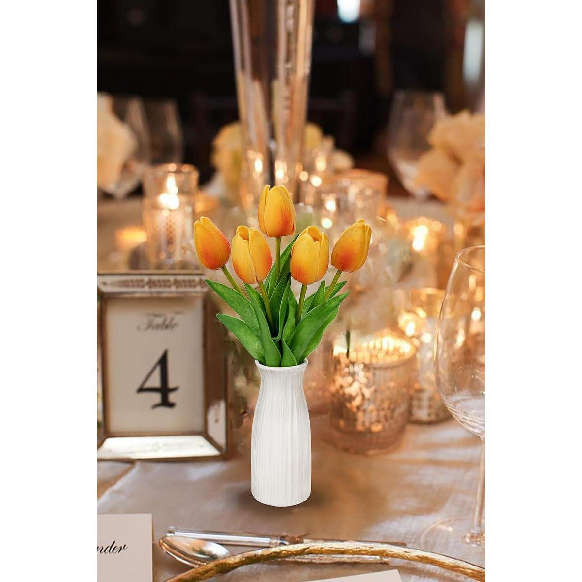 KUNSTBLUMEN Tulpenbund mit Vase 30 cm Orange - Orange, Keramik (10cm)