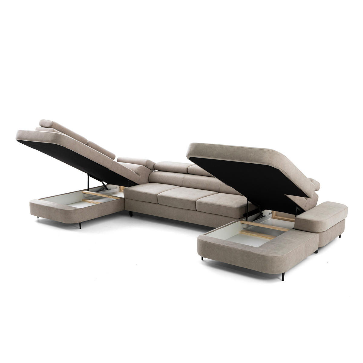 ECKSOFA U-Form PRIAM MAXI U Links mit Schlaffunktion 125x317 Velours Beige - Beige/Schwarz, Holz/Textil (203/91/400cm) - Muffo