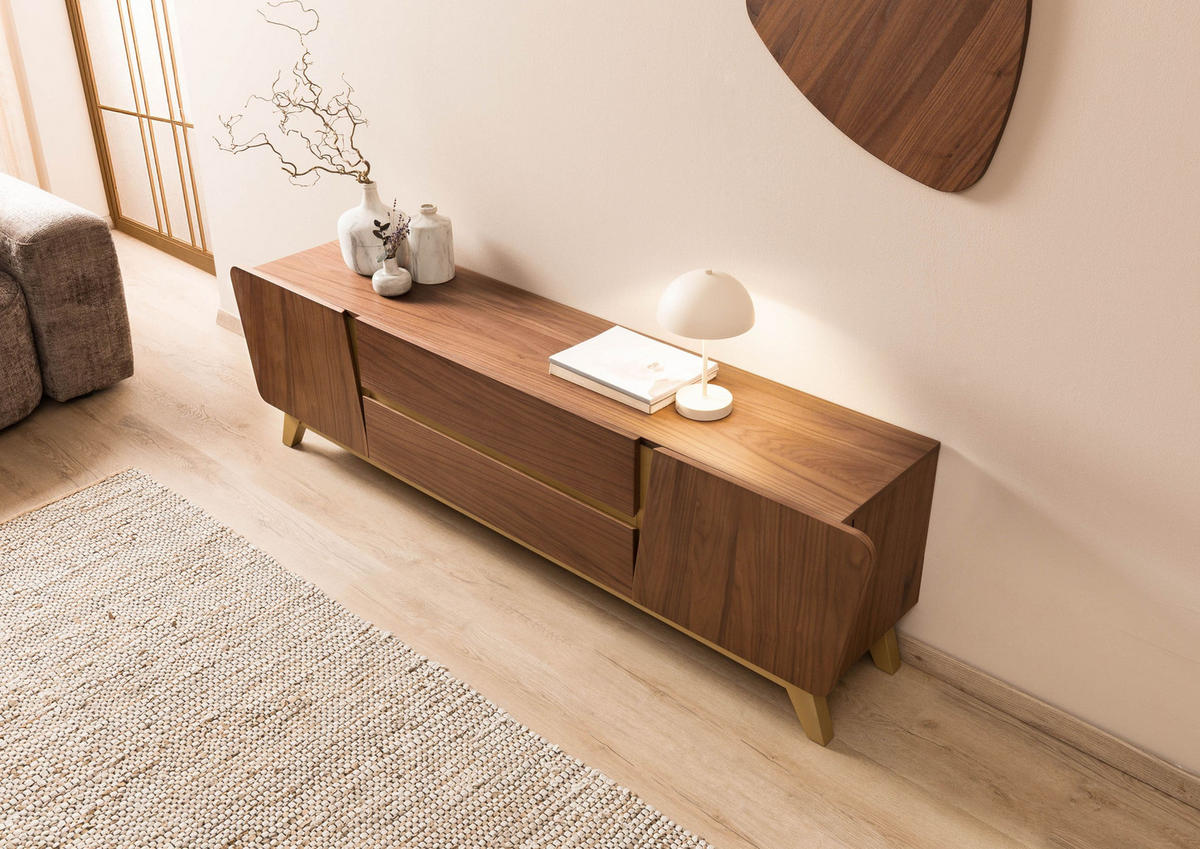 TV-BOARD Nussbaum-Echtholzfurnier 200x40x55 braun lackiert BUTTERFLY #110 - Braun, Holz (200/55/40cm) - Massivmoebel24