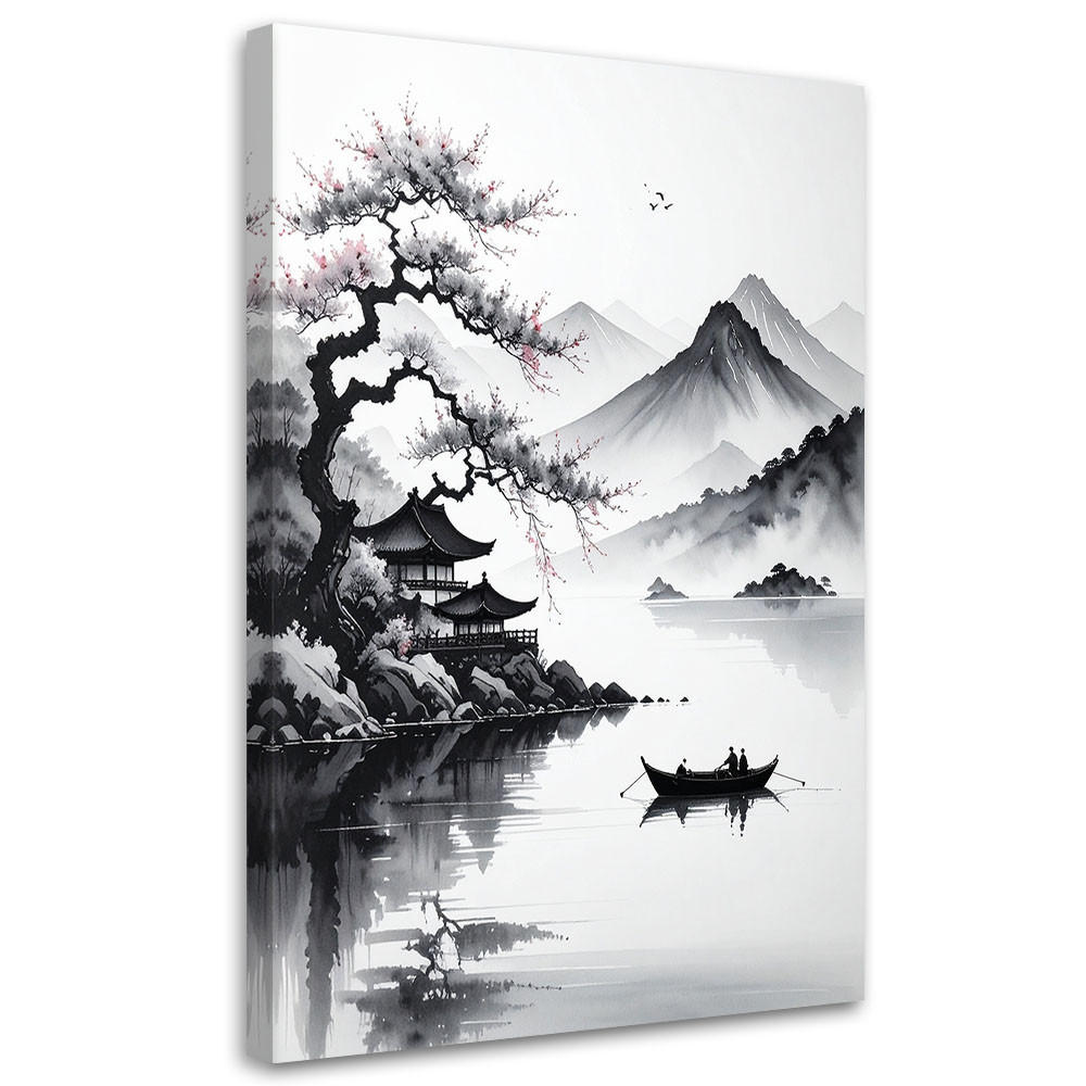 LEINWANDBILD Landschaft im japanischen Stil 80x120cm - Schwarz, Textil (80/120cm) - Feeby