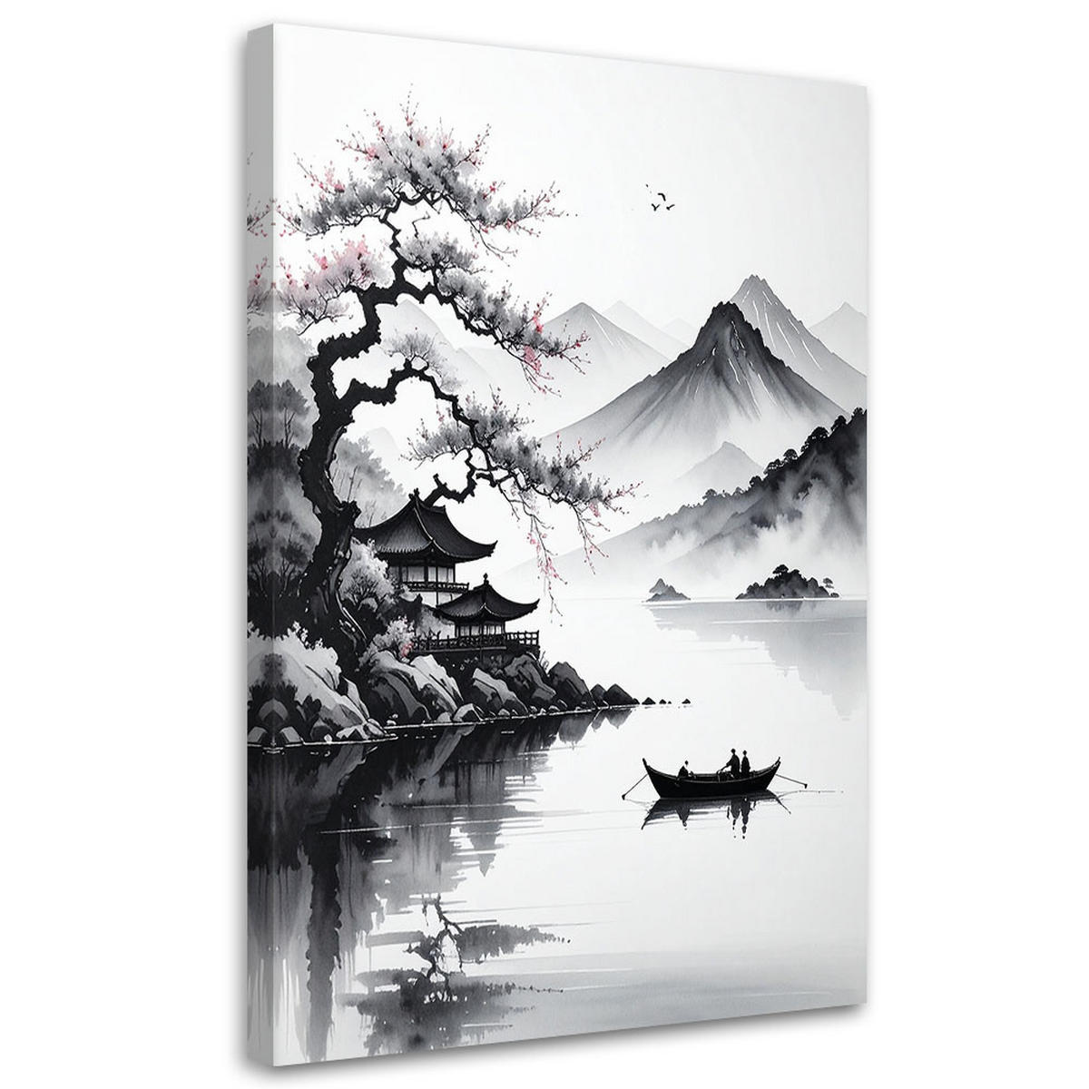 LEINWANDBILD Landschaft im japanischen Stil 80x120cm - Schwarz, Textil (80/120cm) - Feeby