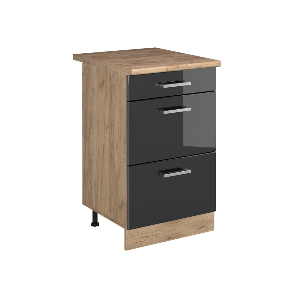 KÖKSUNDERSKÅP R-Line, Antracit högblank/Goldkraft ek, 50 cm Auksinis ąžuolas stalviršis Svart högglans, Honungsek 81.6/50/60 cm