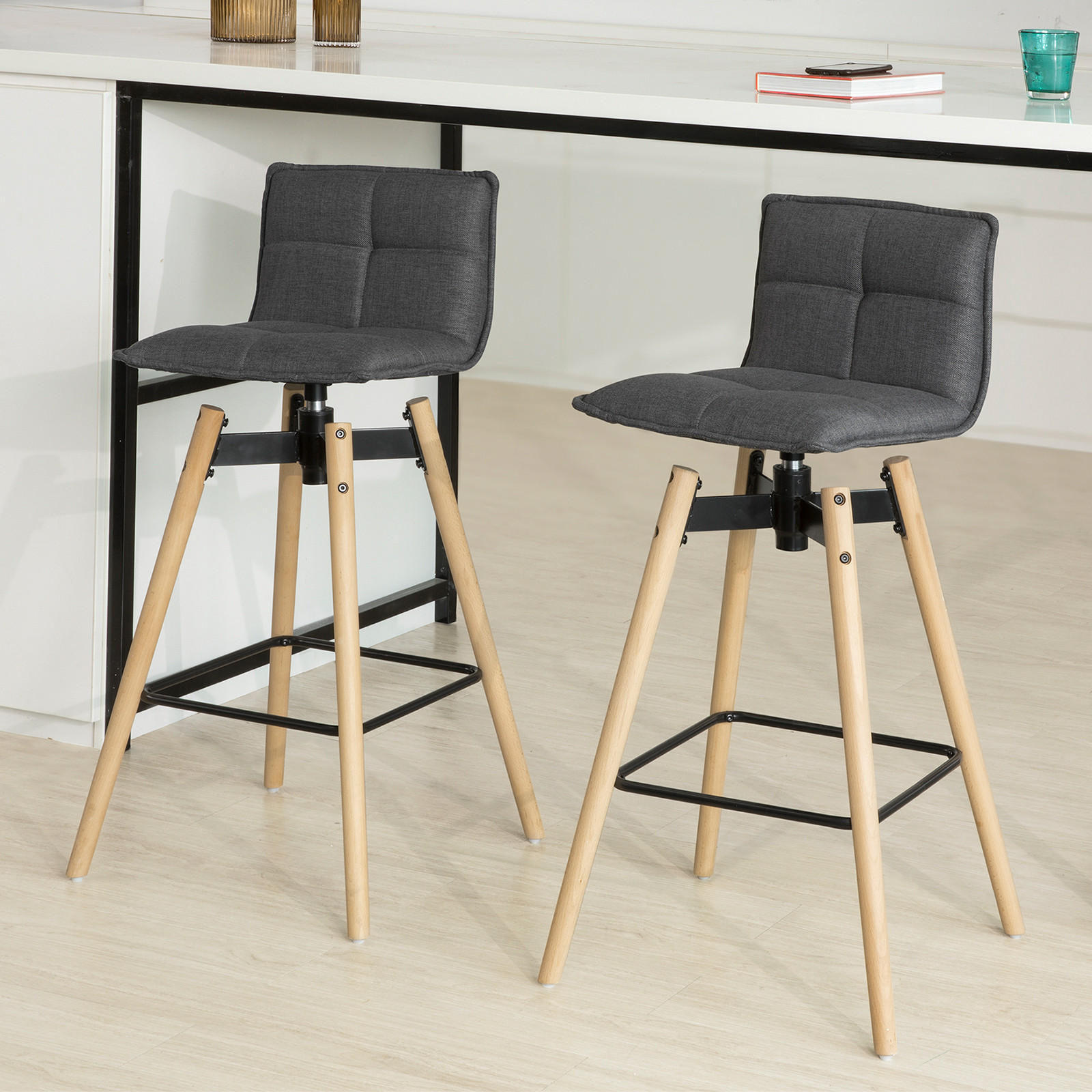 BARHOCKER 360° drehbar Grau - Grau, Holzwerkstoff (38/98/36cm) - SoBuy