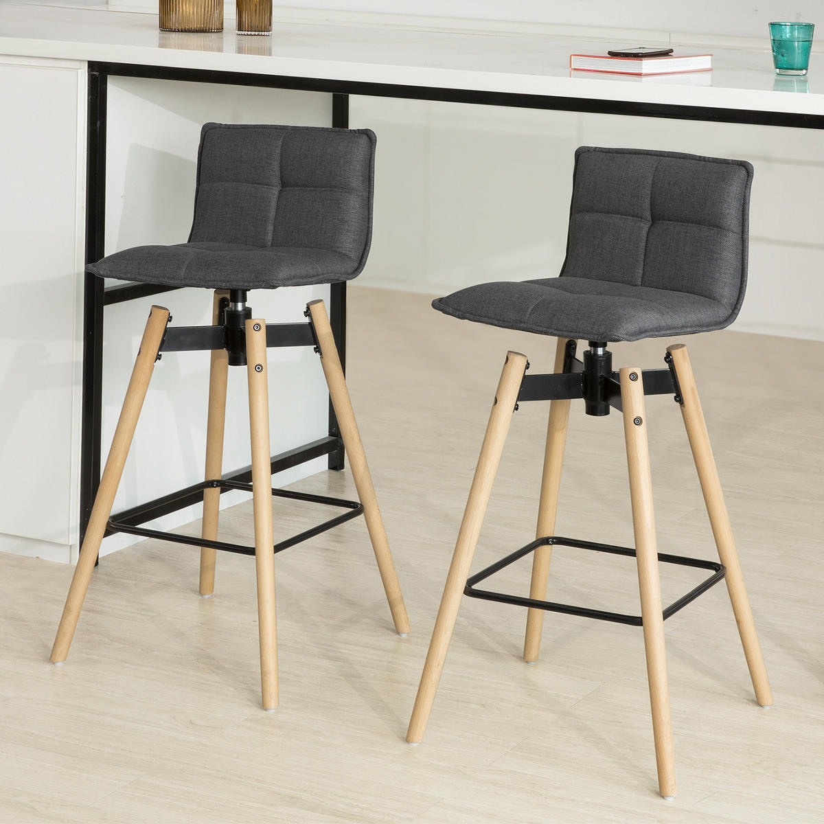 BARHOCKER 360° drehbar Grau - Grau, Holzwerkstoff (38/98/36cm) - SoBuy