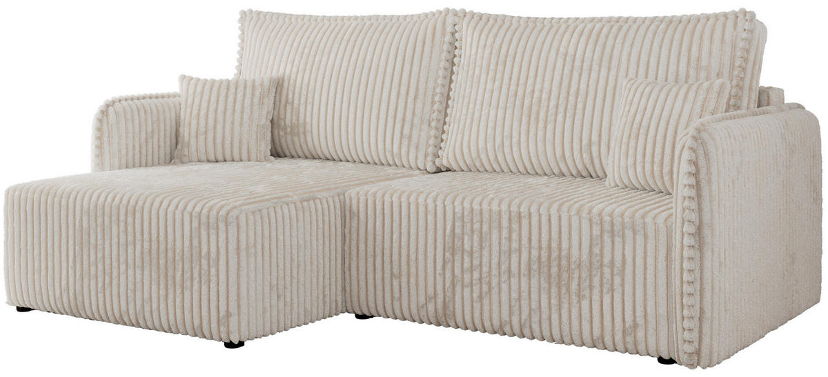 ECKSCHLAFSOFA MESTO L Beige Cord - links - Beige/Schwarz, Kunststoff/Textil (227/147cm) - MKS