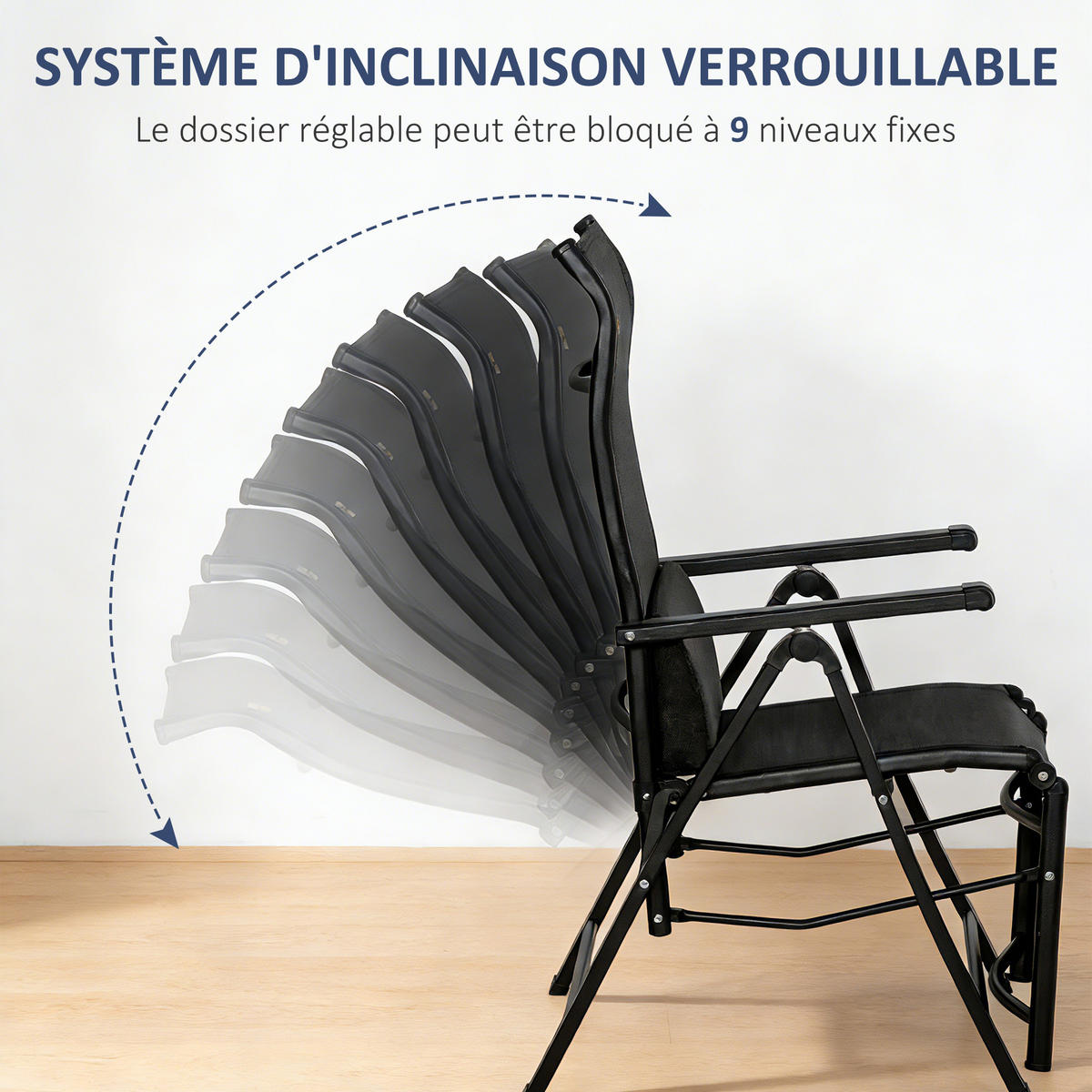 SONNENLIEGE DE-13534 9-fach verstellbar mit Lordosenkissen Schwarz - Schwarz, Metall (65/111/70cm) - ComfortXL