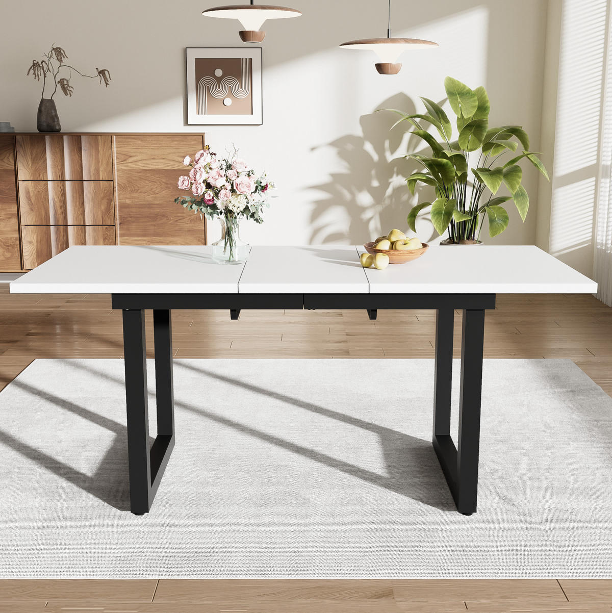 RAZTEGLJIVA jedilna miza 140/180/80/75 cm v industrijskem slogu, stabilen jeklen okvir, Bela/Črna - bela, leseni material (180/80/75cm) - Redom