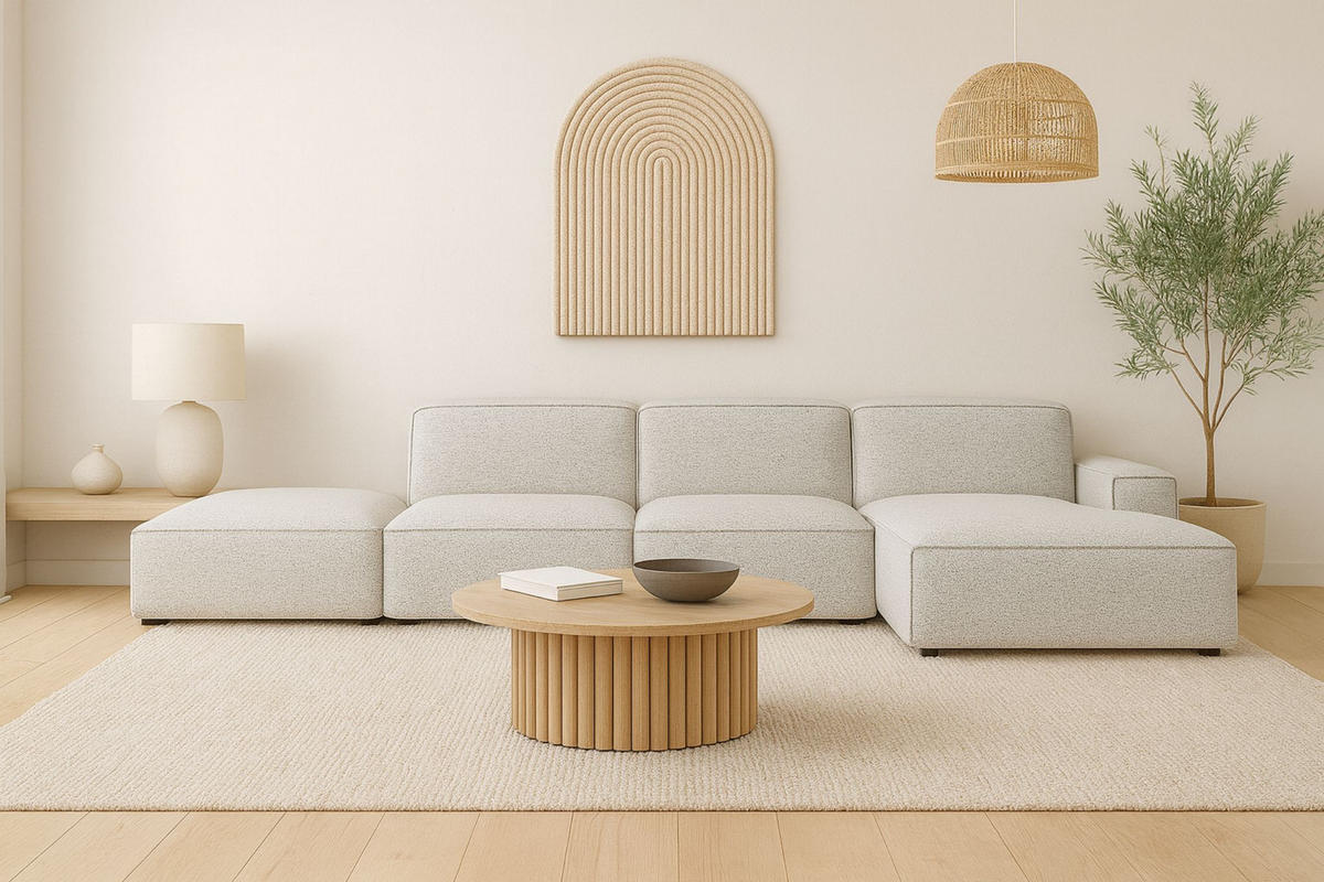 ECKSOFA Cursal L-Form, Stoff Artico, Nata + Hocker, Rechts - Beige, Holz (341/166cm) - Kaiser Möbel