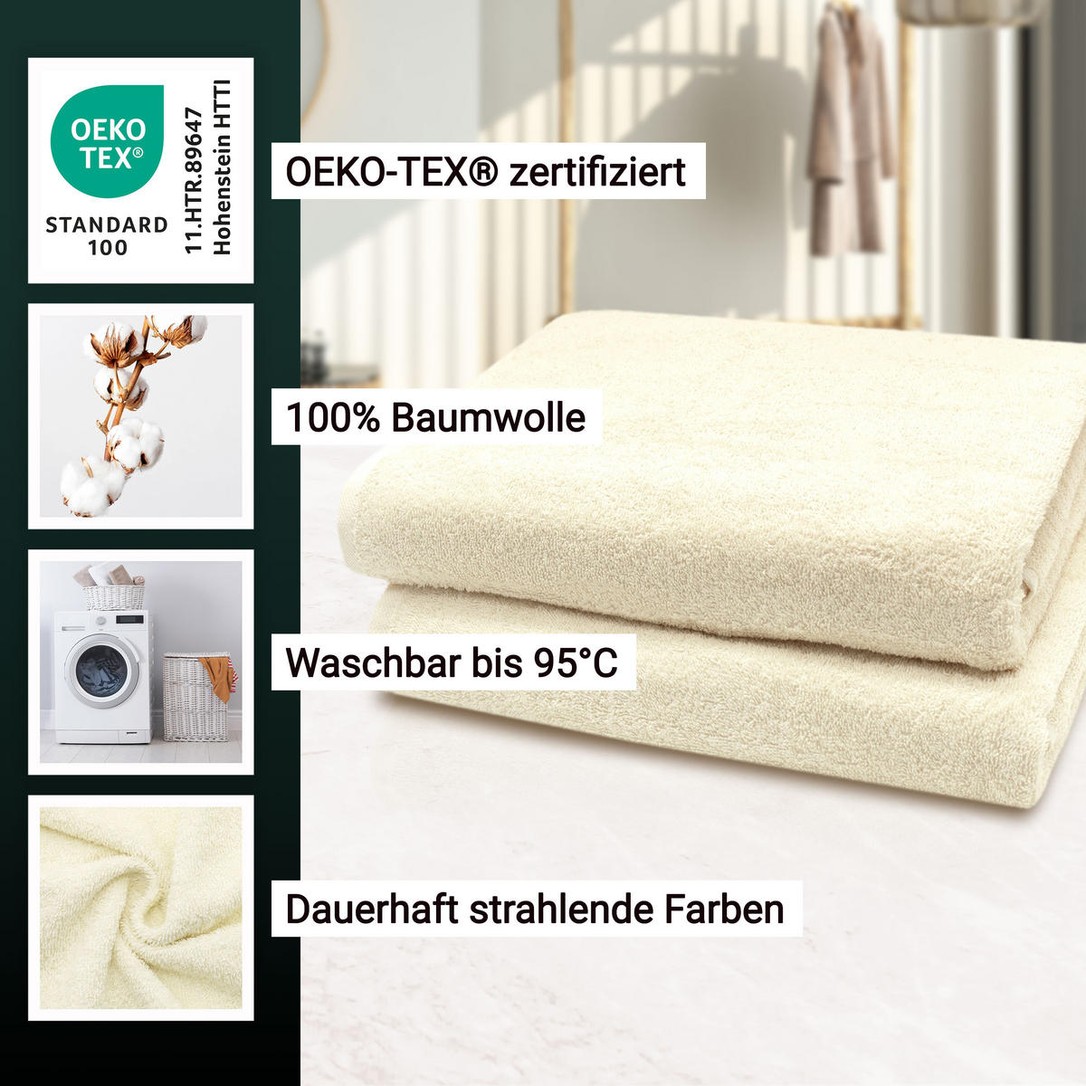 BADETUCH, 2er-Set, 100x150 cm, 100% Baumwolle - Beige, Textil (100/150cm) - Zollner