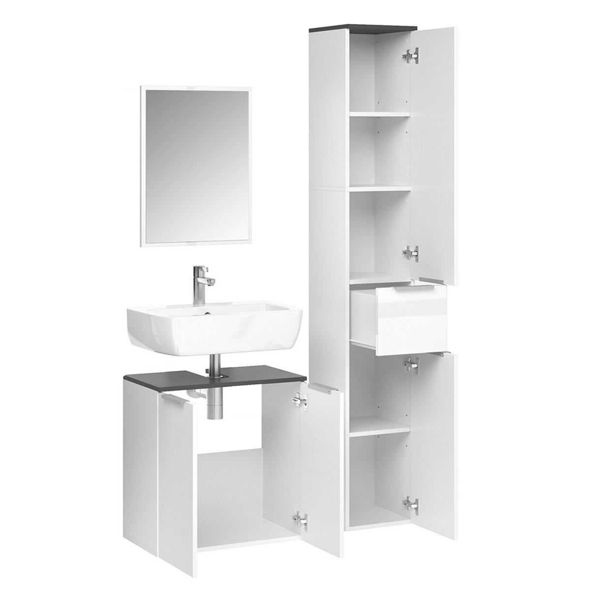 BADMÖBEL-SET Otis Weiß 3 Teile, mit Hochschrank - Weiß, Holzwerkstoff (58/60/33cm) - Vicco