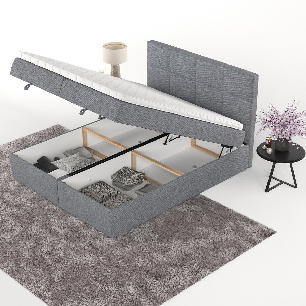 BOXBETT Velto 180/200 cm Grau im Neve Stoff - Schwarz/Grau, Holz/Holzwerkstoff (180/200cm) - AltaBeds