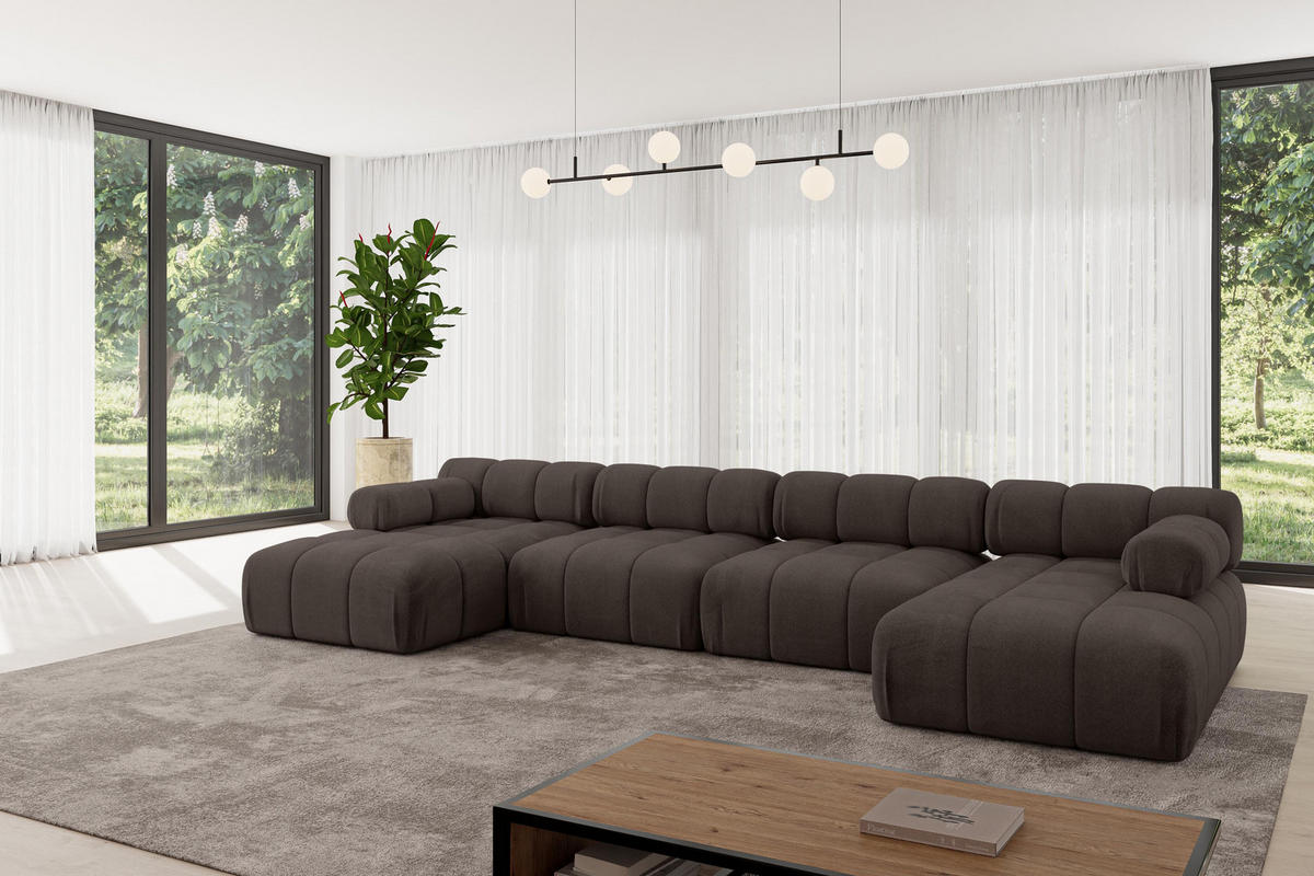 WOHNLANDSCHAFT modulares Sofa Tesso-U2 - 380x160x70 cm Braun Velours - Braun, Holzwerkstoff/Textil (380/70/160cm) - ALTDECOR