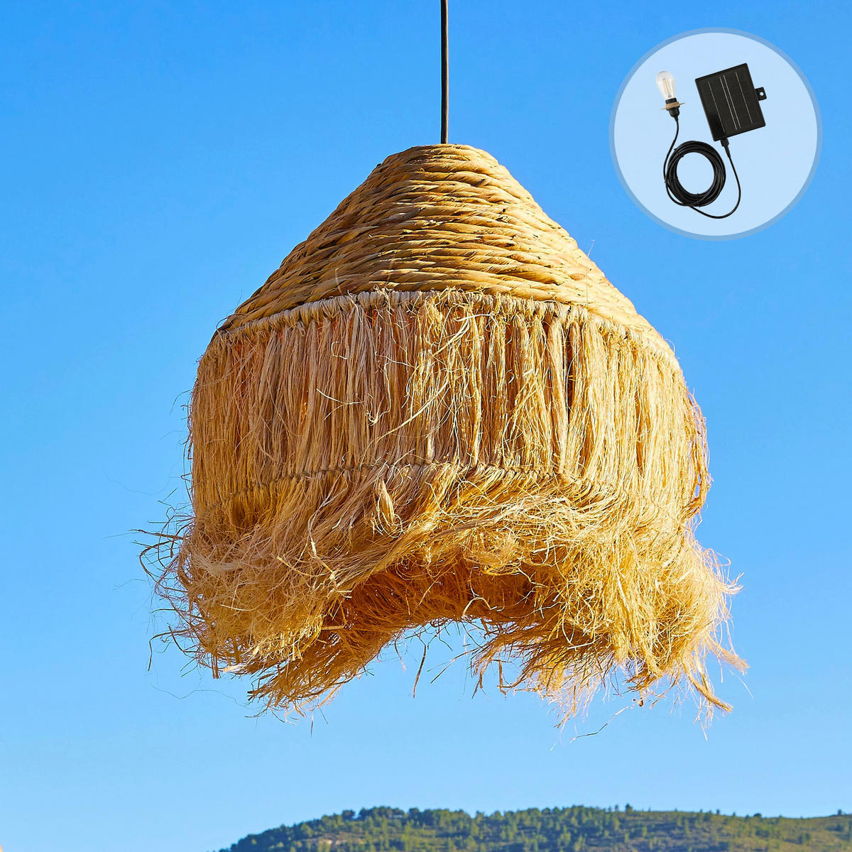 LEONORA Solar-Pendelleuchte, 44 cm Durchmesser, 5 m lang - Beige, Naturmaterialien (44/44/69cm) - Lumisky