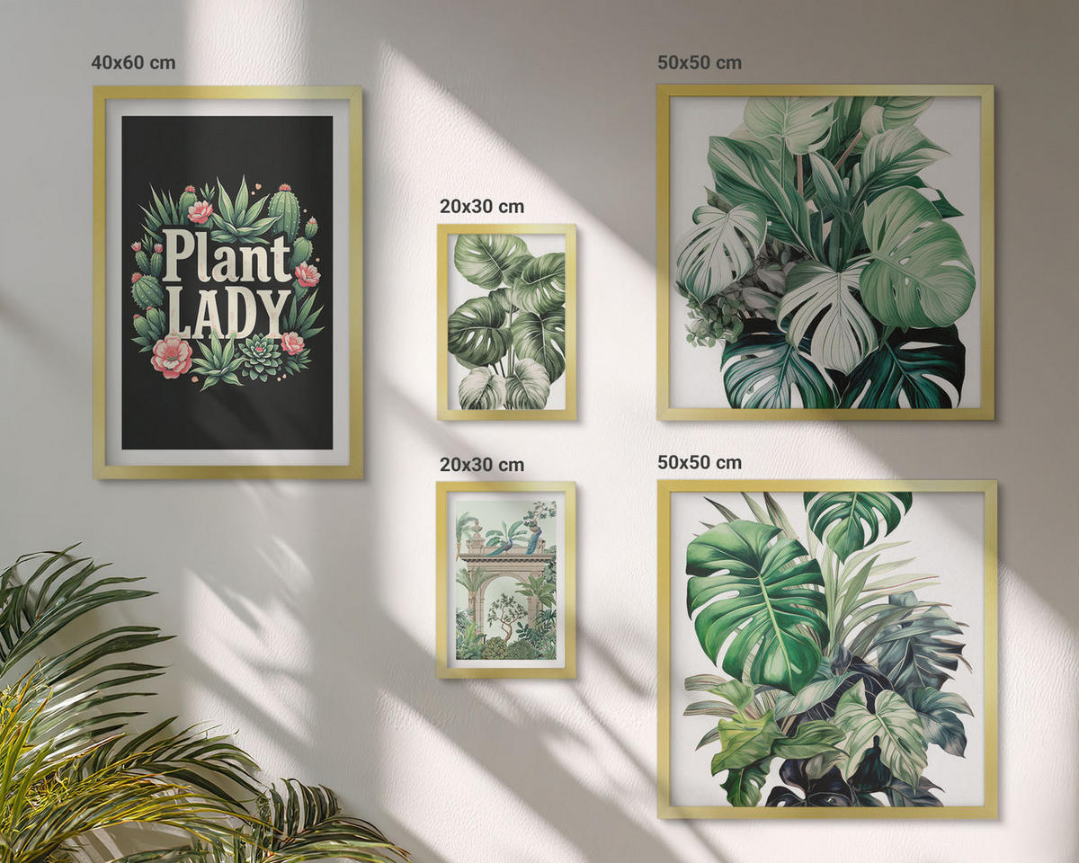 WANDBILDER 5er Set - 50x50 cm & 20x30 cm & 40x60 cm Goldrahmen - Japanische Natur und Japandi-Stil - Goldfarben, Kunststoff (40/60cm) - ArtPrintCave