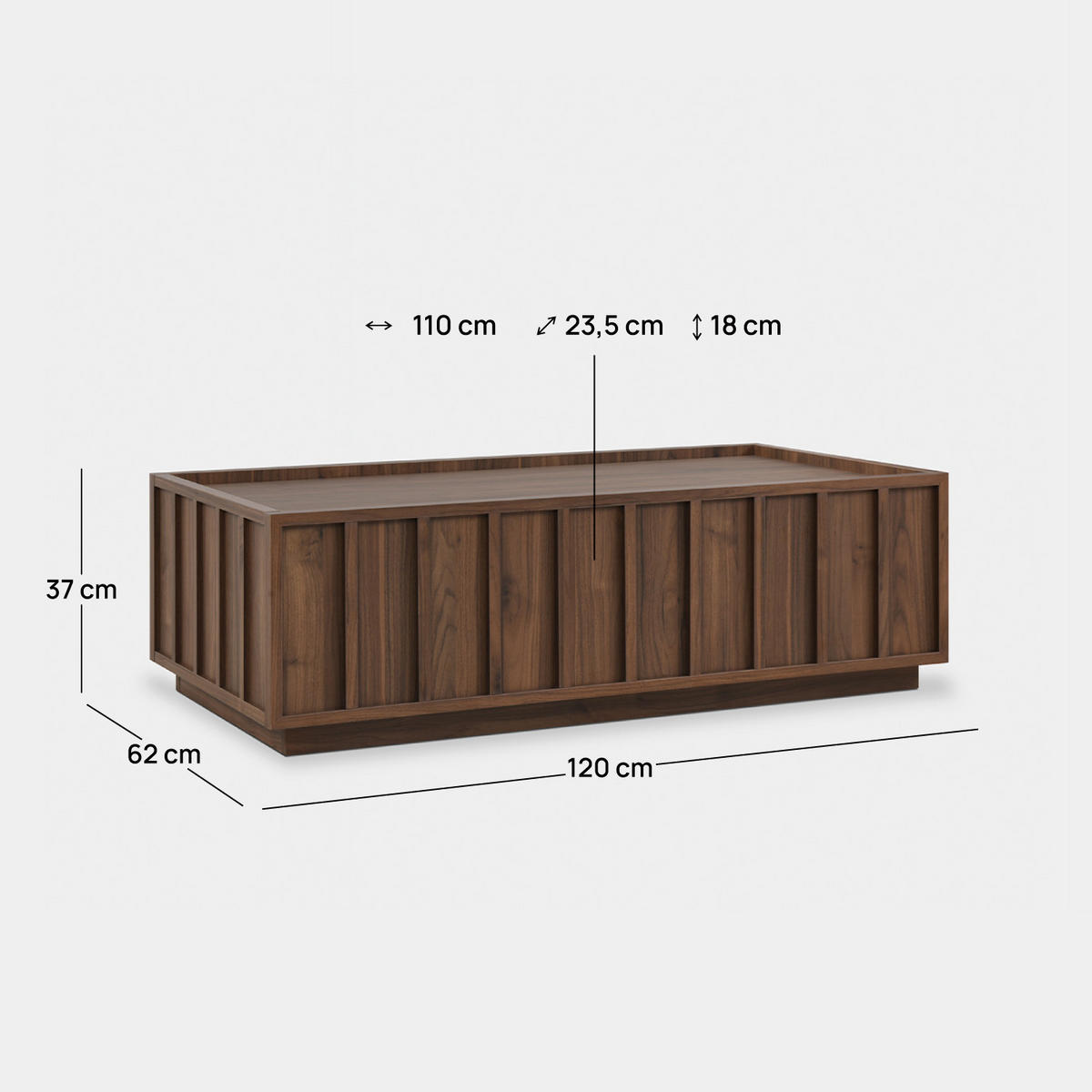 COUCHTISCH FESTER Kairo Walnuss 120 cm x 37 cm - Walnussfarben, Holzwerkstoff (62/120/37cm) - Klast Home