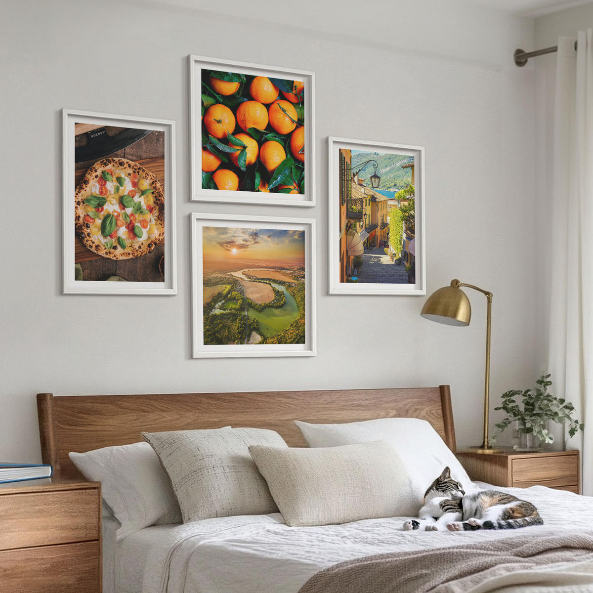 WANDBILDER 4er-Set - 50x50 cm & 40x60 cm Weißer Rahmen - Italienische Flüsse, Hügel, Straße - Weiß, Kunststoff (50/50cm) - ArtPrintCave