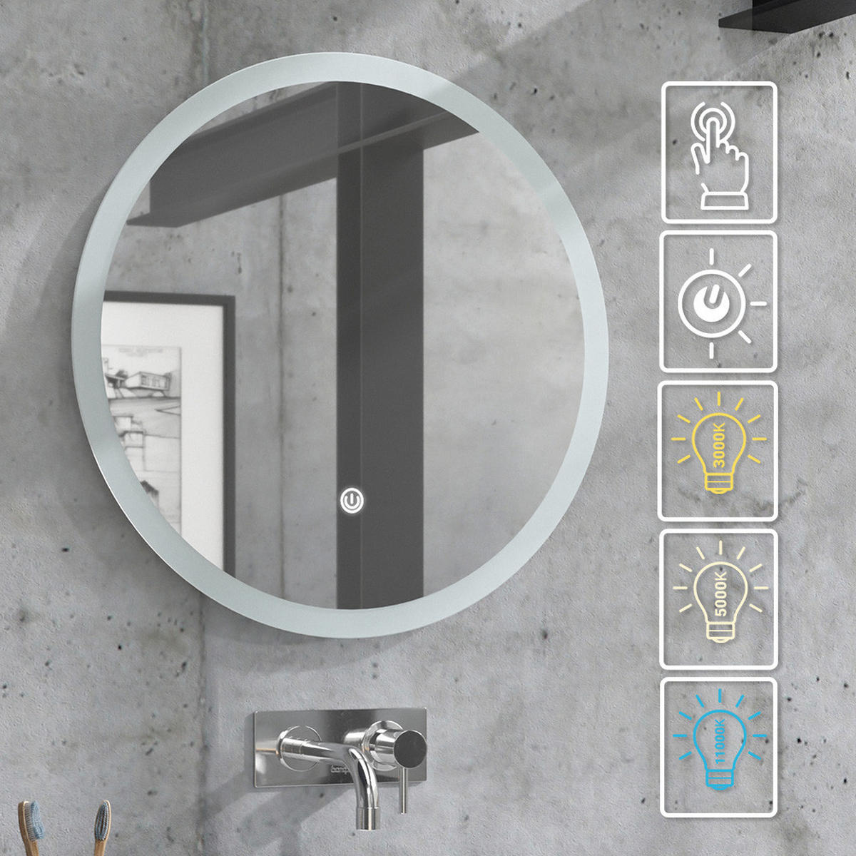 BADEZIMMERSPIEGEL Weiß 60 x 60 cm Rund - Weiß, Glas (60/60/3cm) - Vicco