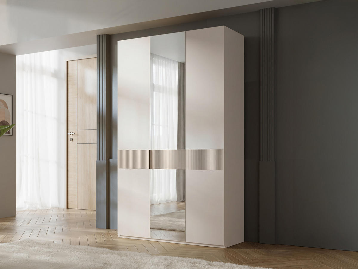 KLEIDERSCHRANK Soreno 135 3D mit Spiegel - Beige, Holzwerkstoff/Kunststoff (135/237/60cm) - MIRJAN24