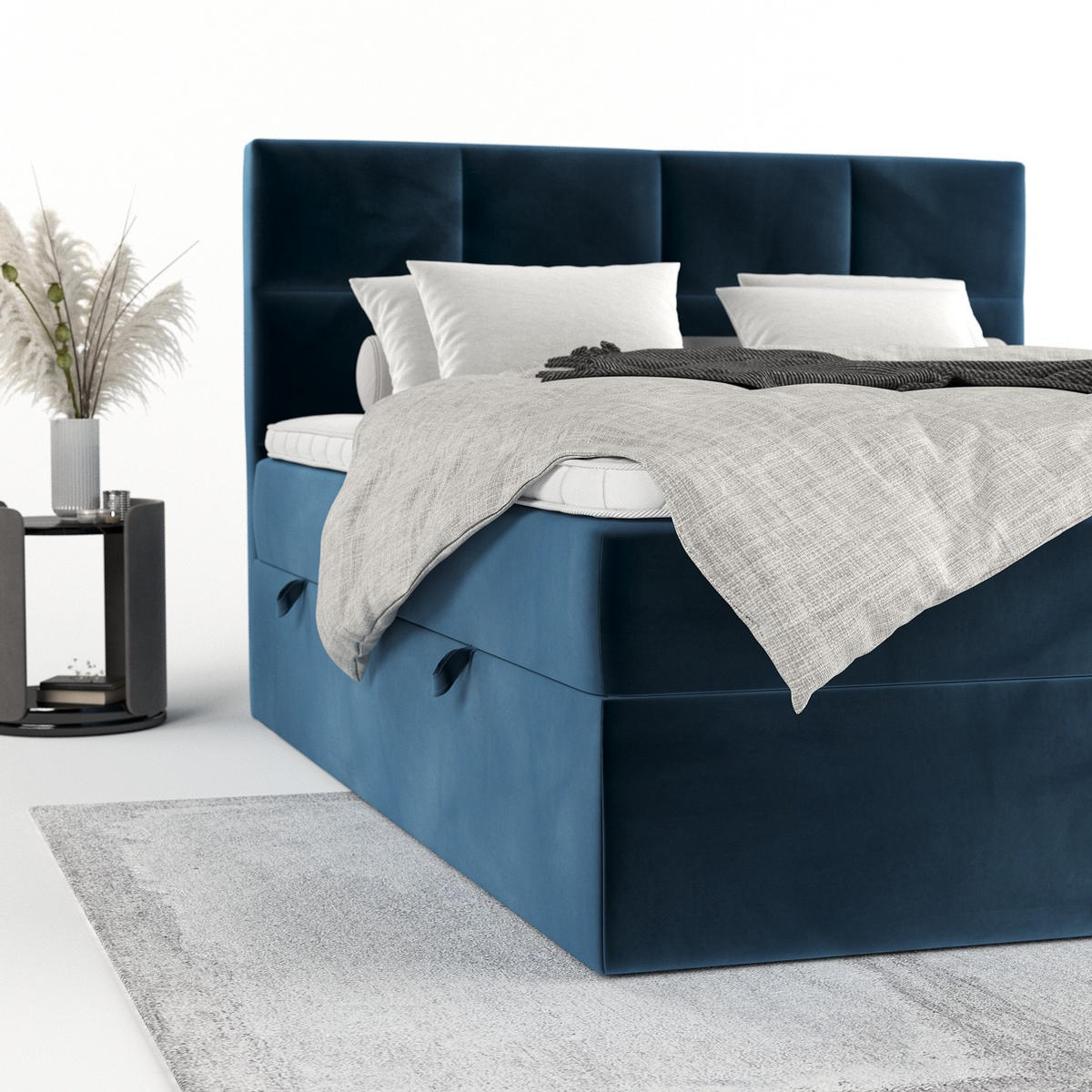 BOXBETT Oris 140/200 cm Dunkelblau im Kronos Stoff - Schwarz/Dunkelblau, Holz/Holzwerkstoff (140/200cm) - AltaBeds