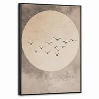 LEINWAND Bilder mit Rahmen - Vogel - Beige - Japanisch - 50x70 - Taupe, Textil (50/70cm) - MuchoWow