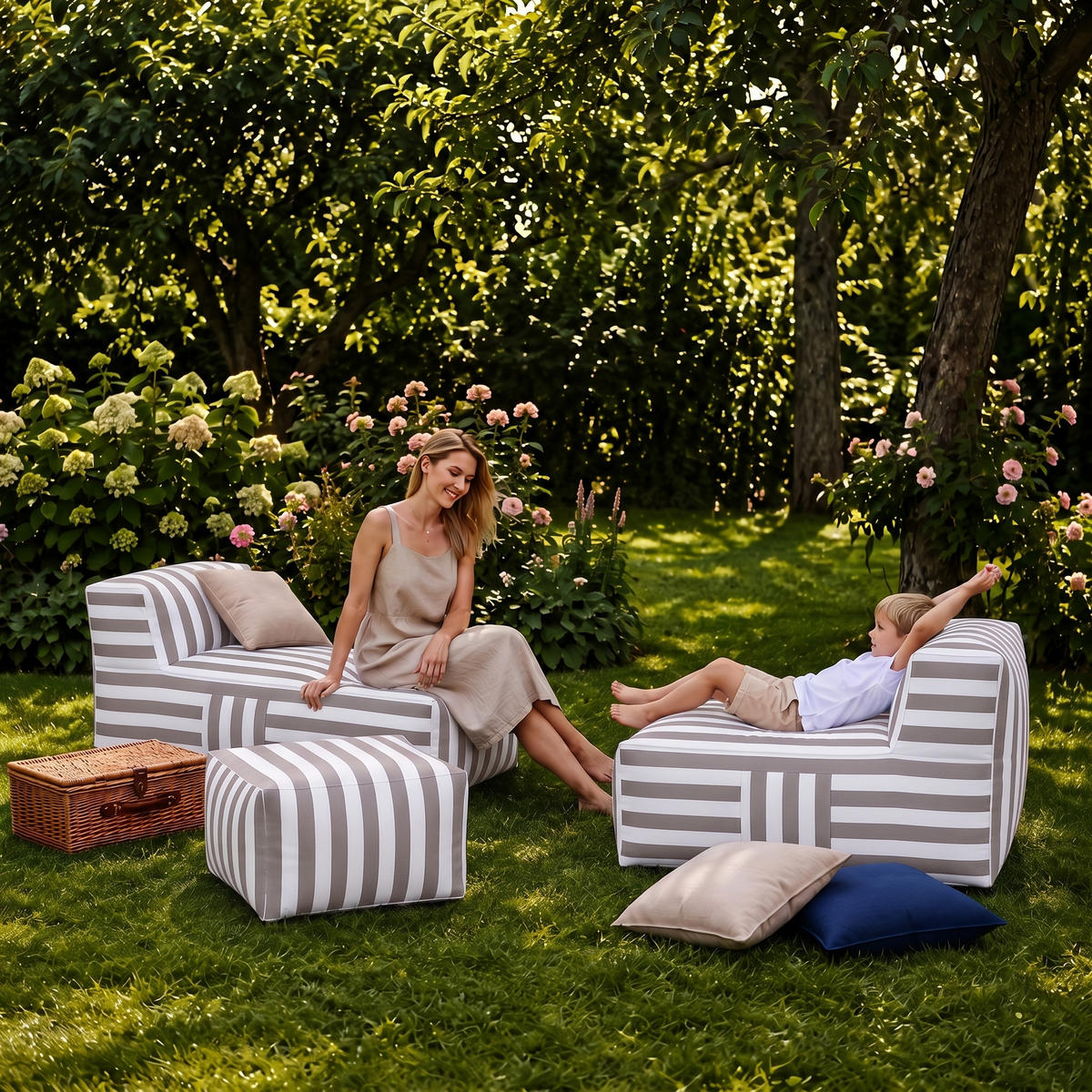 GARTENLOUNGE-SET SOFT SET 2 Beige - Beige, Textil - Muffo