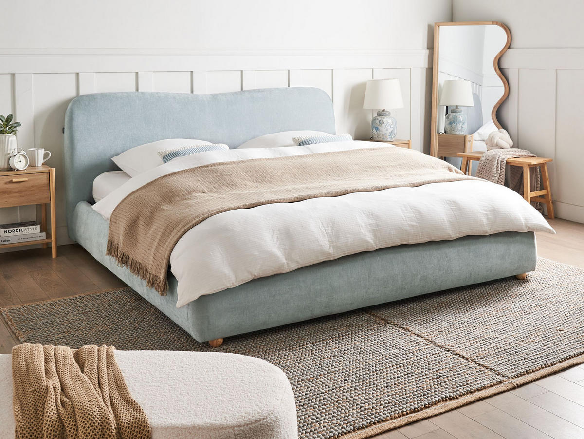 BETT mit Stauraum 180x200 cm Blau Blagnac - Hellblau, Textil (180/200cm) - Beliani